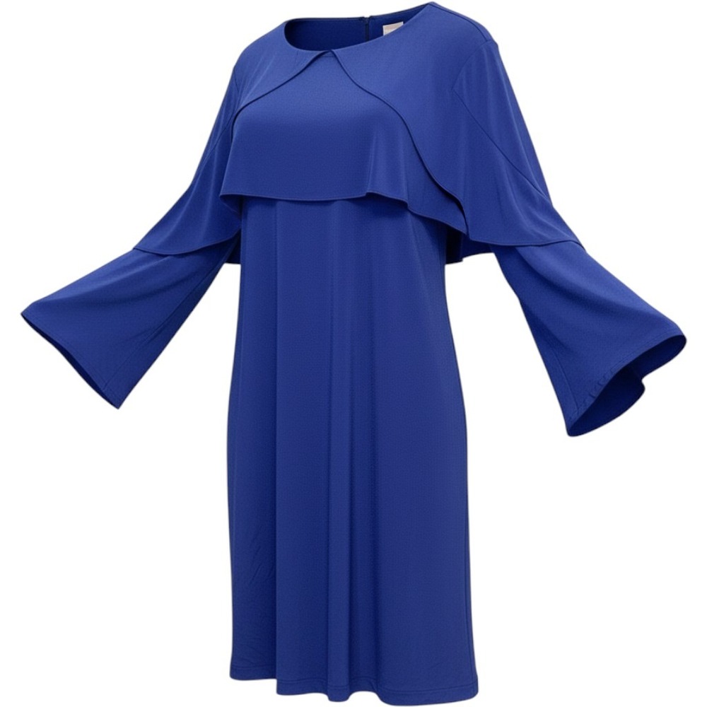 Chicos 4 Frill Sleeve Dress Blue Sz 20/22 Knee Length Event Business New